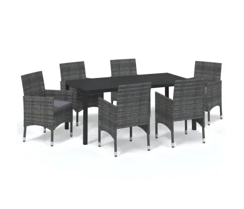 7-Daļīgs Dārza Mēbeļu Komplekts, Matrači, Pelēka Pe Rotangpalma Vidaxl