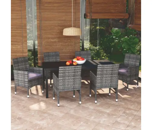 7-Daļīgs Dārza Mēbeļu Komplekts, Matrači, Pelēka Pe Rotangpalma Vidaxl