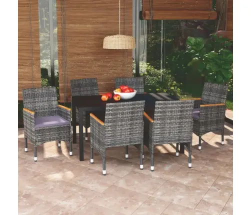 Sodo Komplektas Su Pagalvėlėmis, 7 Dalių, Pilkas, Poliratanas