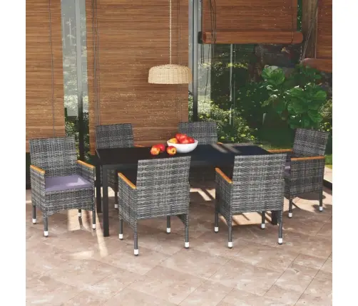 7-Daļīgs Dārza Mēbeļu Komplekts, Matrači, Pelēka Pe Rotangpalma Vidaxl