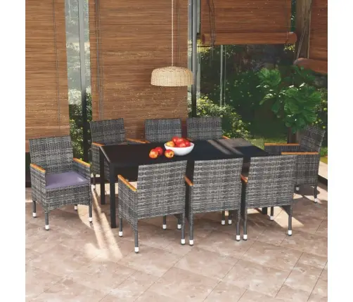 Sodo Komplektas Su Pagalvėlėmis, 9 Dalių, Pilkas, Poliratanas