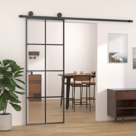 Lükanduks Must 76X205 Cm Esg Klaas Ja Alumiinium