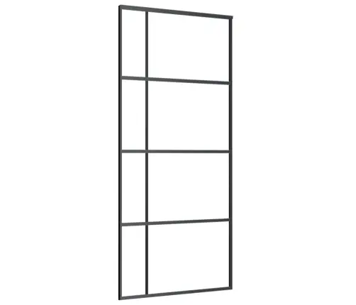 Bīdāmās Durvis, 90X205 Cm, Esg Stikls, Melns Alumīnijs Vidaxl