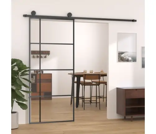 Bīdāmās Durvis, 90X205 Cm, Esg Stikls, Melns Alumīnijs Vidaxl