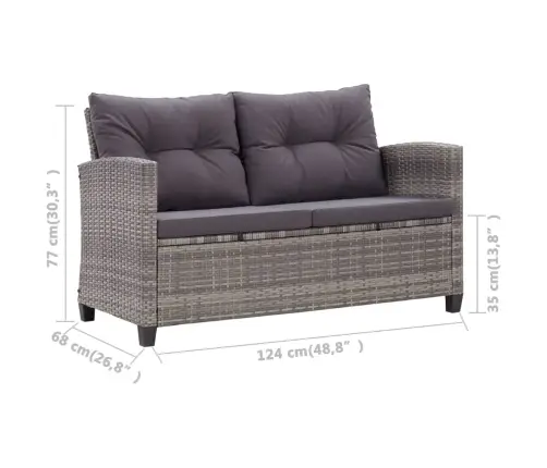 3-Daļīgs Dārza Mēbeļu Komplekts, Matrači, Rotangpalma, Pelēks Vidaxl