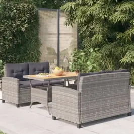 3-Daļīgs Dārza Mēbeļu Komplekts, Matrači, Rotangpalma, Pelēks Vidaxl