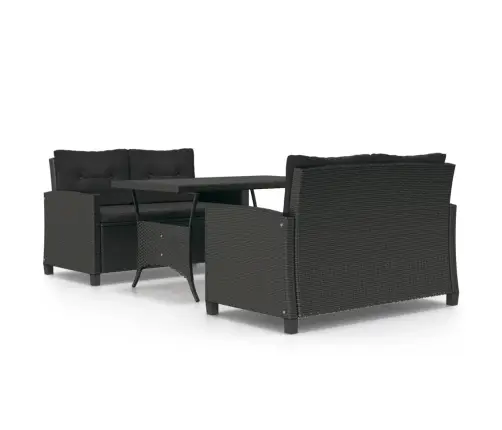 3-Osaline Aiamööbli Komplekt Patjadega, Must, Polürotang