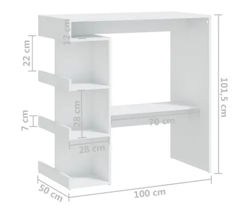 Bāra Galds Ar Plauktu, Balts, 100X50X101,5Cm, Inženierijas Koks Vidaxl