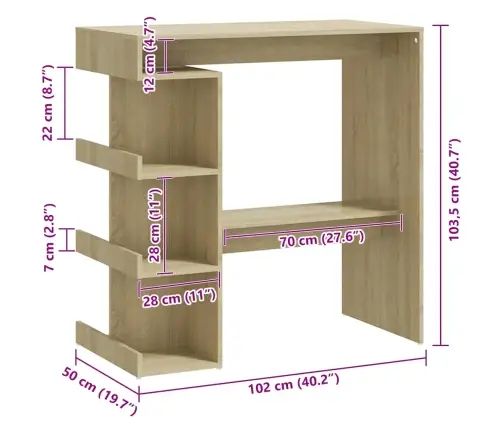 Bāra Galds Ar Plauktu, Ozola, 100X50X101,5Cm, Inženierijas Koks Vidaxl