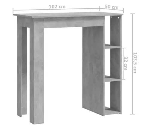 Bāra Galds Ar Plauktu, Pelēks, 102X50X103,5Cm Inženierijas Koks Vidaxl
