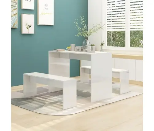 Valgomojo Baldų Komplektas, 3 Dalių, Baltas, Apdirbta Mediena