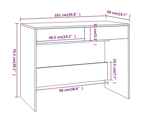 Rakstāmgalds, Ozolkoka Krāsa, 101X50X76,5 Cm, Inženierijas Koks Vidaxl