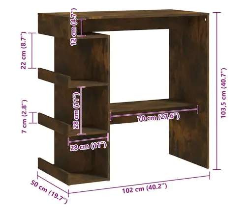 Bāra Galds Ar Plauktu, Kūpināta Ozolkoka Krāsā, 100X50X101,5 Cm Vidaxl