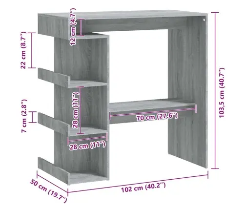Bāra Galds Ar Plauktu, Pelēka Sonoma Krāsā, 100X50X101,5 Cm Vidaxl