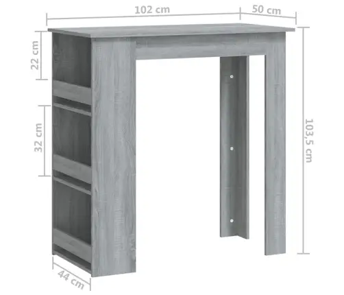 Bāra Galds Ar Plauktu Pelēcīgs 102X50X103,5Cm Inženierijas Koks Vidaxl