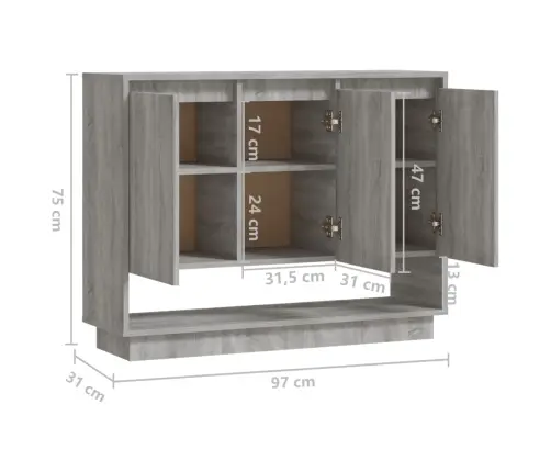 Kumode, Pelēka Ozolkoka, 97X31X75 Cm, Inženierijas Koks Vidaxl