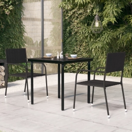 Sodo Valgomojo Stalas, Juodas, 80X80X74cm Plienas Ir Stiklas