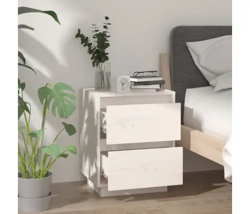 Naktinė Spintelė, Balta, 40X35X50cm Pušies Medienos Masyvas