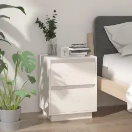 Naktinė Spintelė, Balta, 40X35X50cm Pušies Medienos Masyvas