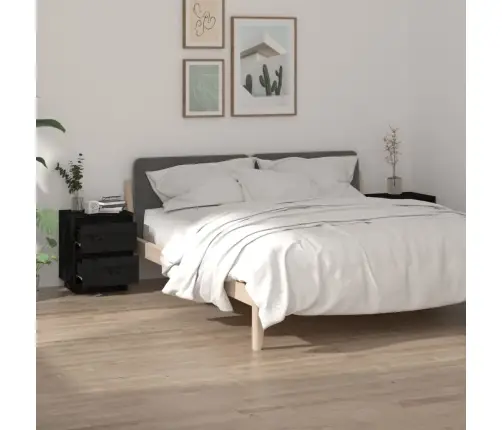 Naktsskapīši, 2 Gab., Melni, 40X35X50 Cm, Priedes Masīvkoks Vidaxl