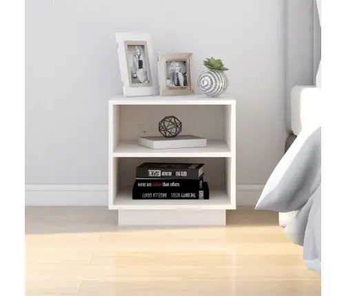 Naktinė Spintelė, Balta, 40X34X40cm Pušies Medienos Masyvas