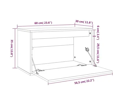 Sieninė Spintelė, Balta, 60X30X35cm Pušies Medienos Masyvas
