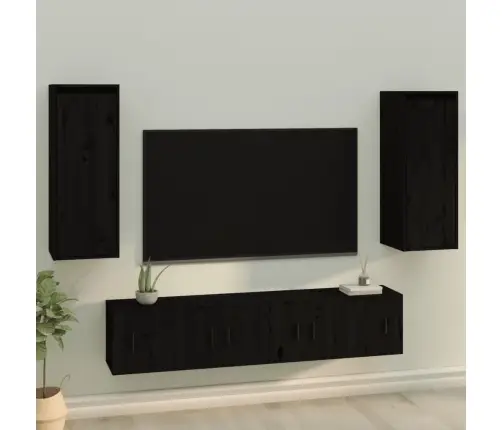 Sieninės Spintelės, 2Vnt., Juodos, 30X30X80cm Pušies Masyvas