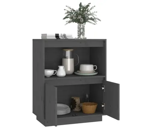 Kumode, Pelēka, 60X34X75 Cm, Priedes Masīvkoks Vidaxl