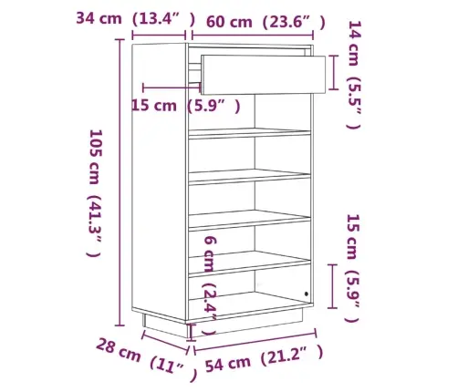 Apavu Plaukts, 60X34X105 Cm, Priedes Masīvkoks Vidaxl