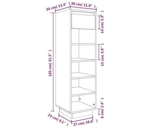 Apavu Skapītis, Pelēks, 30X34X105 Cm, Priedes Masīvkoks Vidaxl