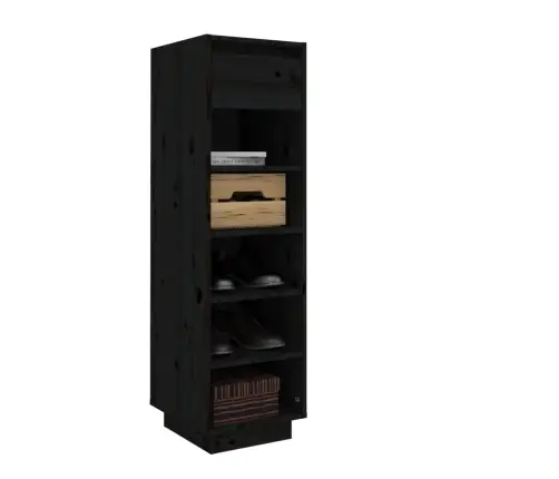 Apavu Plaukts, Melns, 34X30X105 Cm, Priedes Masīvkoks Vidaxl