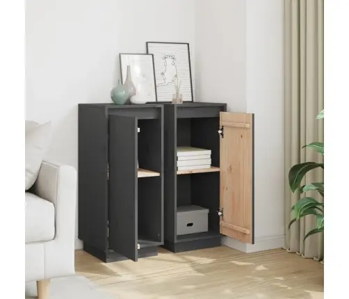 Kumodes, 2 Gab., Pelēkas, 31,5X34X75 Cm, Priedes Masīvkoks Vidaxl