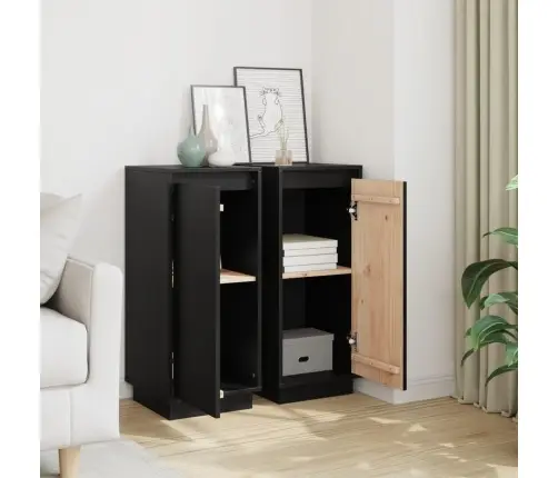 Kumodes, 2 Gab., Melnas, 31,5X34X75 Cm, Priedes Masīvkoks Vidaxl