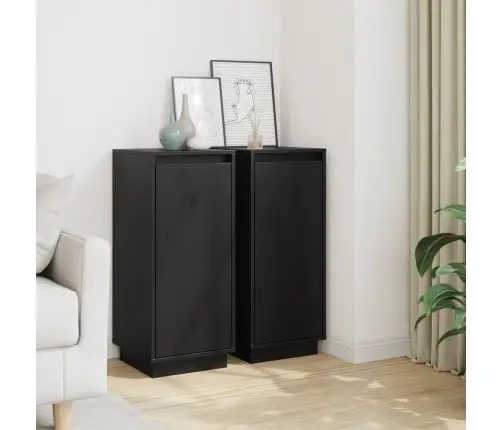 Kumodes, 2 Gab., Melnas, 31,5X34X75 Cm, Priedes Masīvkoks Vidaxl