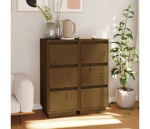 Kumodes, 2 Gab., Medus Brūnas, 32X34X75 Cm, Priedes Masīvkoks Vidaxl