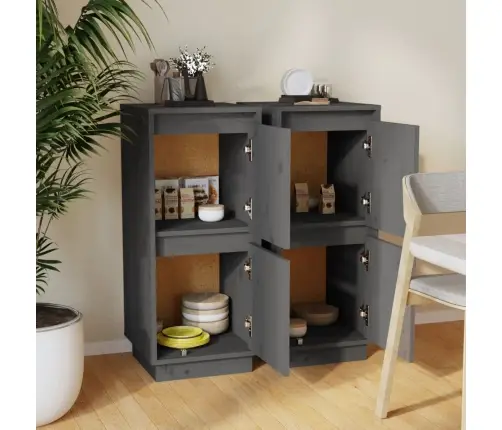 Šoninės Spintelės, 2Vnt., Pilkos, 31,5X34X75cm Pušies Masyvas