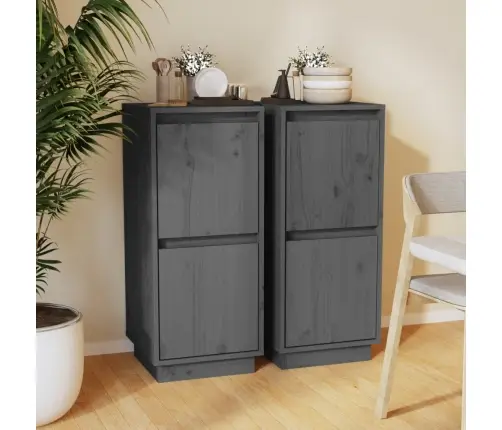 Šoninės Spintelės, 2Vnt., Pilkos, 31,5X34X75cm Pušies Masyvas