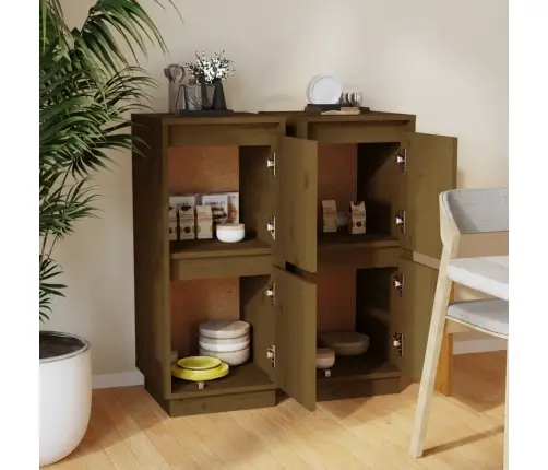 Šoninės Spintelės, 2Vnt., Medaus Rudos, 31,5X34X75cm Pušis