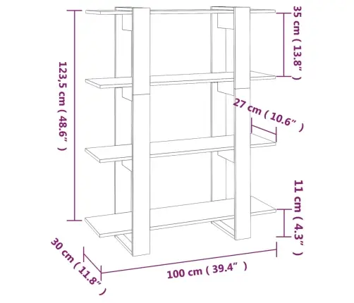 Grāmatu Plaukts, Aizslietnis, Betona Pelēks, 100X30X123,5 Cm Vidaxl
