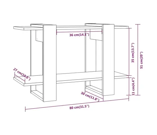 Spintelė Knygoms/Kambario Pertvara, Betono Pilka, 80X30X51Cm
