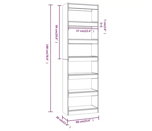Grāmatu Plaukts, Pelēcīga Ozolkoka Krāsa, 60X30X198 Cm Vidaxl