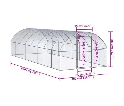 Vistu Būris, 3X8X2 M, Cinkots Tērauds Vidaxl