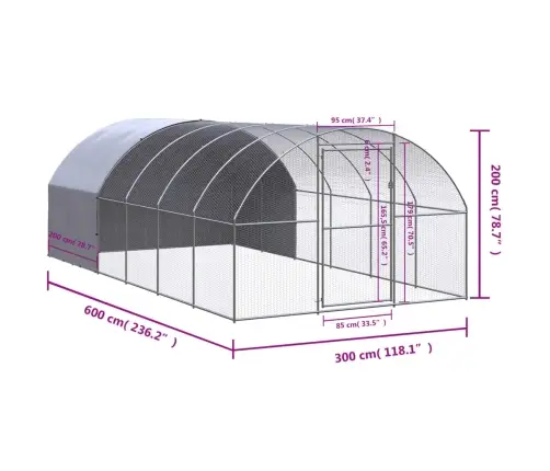 Vistu Būris, 3X6X2 M, Cinkots Tērauds Vidaxl