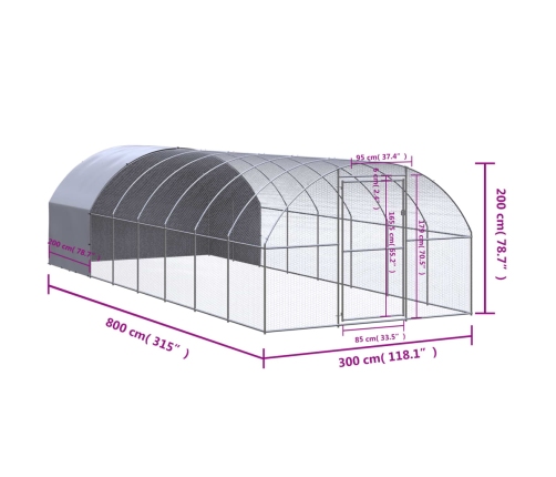 Vistu Būris, 3X8X2 M, Cinkots Tērauds Vidaxl