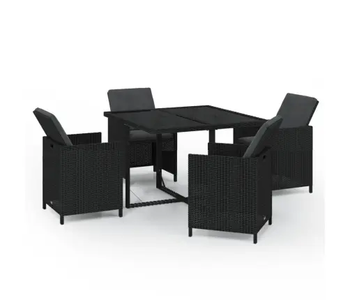 5-Daļīgs Dārza Mēbeļu Komplekts Ar Matračiem, Pe Pinums, Melns Vidaxl