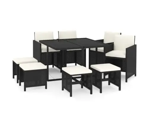 9-Osaline Aiamööbli Komplekt Patjadega, Must, Polürotang