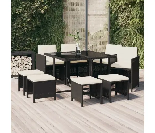 9-Osaline Aiamööbli Komplekt Patjadega, Must, Polürotang