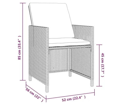 9-Daļīgs Dārza Mēbeļu Komplekts, Matrači, Melns, Pe Rotangpalma Vidaxl