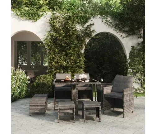 Sodo Komplektas Su Pagalvėlėmis, 9 Dalių, Pilkas, Poliratanas