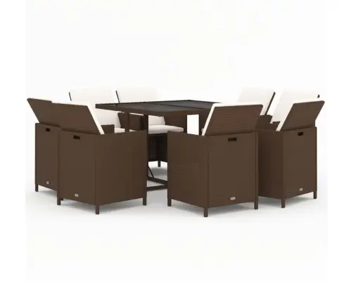 9-Osaline Aiamööbli Komplekt Patjadega, Polürotang, Pruun